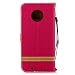 Produktbild Für Motorola Moto G6 Hülle, Premium Denim-Stoff Schutztasche Klappetui Brieftasche Handyhülle, Standfunktion Flip Wallet Case Cover - rot