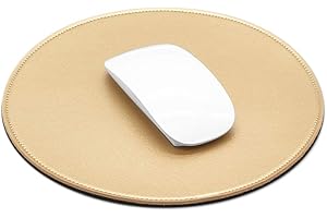 ProElife Tapis de Souris Rond en Cuir synthétique - 220 mm - Imperméable - avec Bords Cousus et Base antidérapante - pour la Maison, Le Bureau, Les Jeux, Les Ordinateurs Portables - Doré