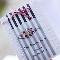 10 personalisierte Einladungskarten Einladung zur Kommunion Konfirmation Firmung Mädchen Streifen rosa Handarbeit binnbonn