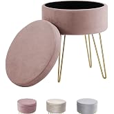 Madera Nieve Round Vanity Stool, Ottoman Stool, Padded Stool with Detachable Cover and Metal Stand.(Pink)