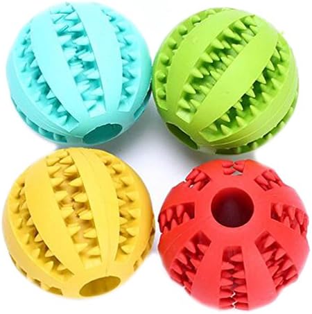 Cray Shop Rubber Bite Resistant Pet Dog Chew Ball Toy Dog Food Treat Feeder Tooth Cleaning Ball for Pet Training/ Playing/ Chewing(Random Color, 1PC) (S)