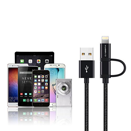 2 x CABBRIX 2in1 Micro USB / Lightning Daten- und Ladekabel für iPhone 5 5S 6 6S 7 Plus, iPad mini 2 3 4 Air 2, Samsung Galaxy S3 S4 S5 mini S6 S7 Edge A3 A5 J5 Note 4 5, Huawei P8 Lite, Lumia 650, Sony, Android, Gamepad Controller XBOX PS4 2 Meter - 3