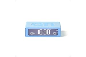 Lexon Flip Mini Réveil Matin de Voyage, Horloge numérique LED on/Off à luminosité réglable, Rechargeable et Tactile, idéal comme réveil de Chevet - Bleu Clair