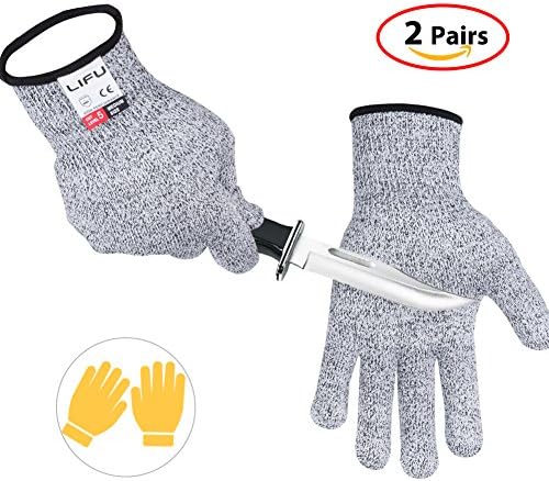 Cut Resistant Gloves, LIFU Safety Cuts Gloves Level 5 Protection, Food Grade Anti-Cutting Gloves Kitchen Gloves EN388 Certified, Durable, Washable, Protective Gloves for Kitchen, Garden, Workshop With 3 Sizes - 2 Pairs
