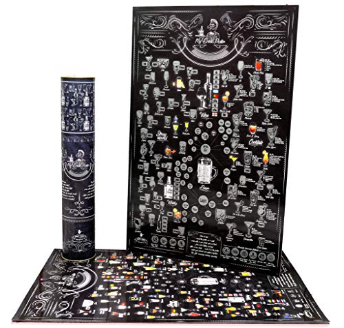 Mymap Año Nuevo  Bebidas de Fiestas  Póster Rasca Lista de Deseos pendientes - Póster para Bar y Decoración para la Cocina -Póster Rasca con Más de 100 Bebidas y Cócteles