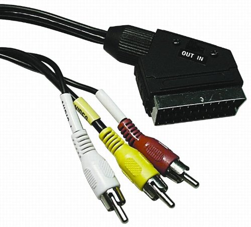 VSE 610070 Scart-Adapterkabel mit Schalter, 3x Cinchstecker, Audio-Video, Metallstecker, 2 m Länge