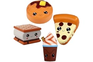 Anboor 4 Piezas Squishies Smore Waffle Cake Pizza Taza de café Kawaii perfumado Suave Lento Aumento Squeeze Alivio del estrés niños Juguete