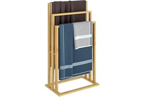 CASARIA Porte-Serviettes en Bambou sur Pied avec 3 Barres Étagère de Salle de Bain Support pour Serviettes Charge Max 15 kg