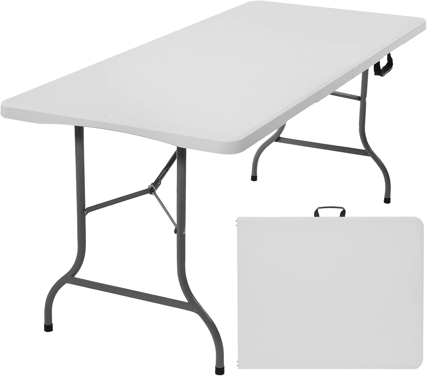 Rainberg 6ft Heavy Duty Folding Table, Tabletop & Sturdy Metal Frame, Foldable Table with Handle, Waterproof, Portable, & Easy Assembly, Ideal for Parties, BBQ, Camping, Beach, Indoor & Outdoor Use