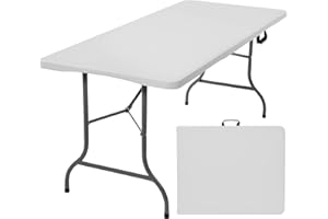 Rainberg 6ft Heavy Duty Folding Table, Tabletop & Sturdy Metal Frame, Foldable Table with Handle, Waterproof, Portable, & Easy Assembly, Ideal for Parties, BBQ, Camping, Beach, Indoor & Outdoor Use