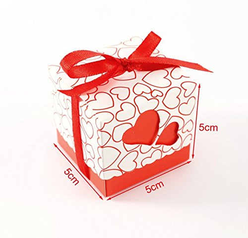 v-dragon 100 Hochzeit für Candy Kästchen Party Geschenk mit Bändern Rot - 3