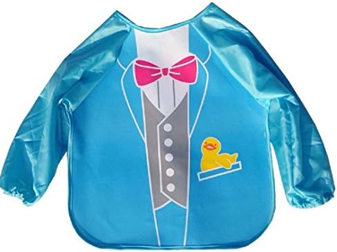 Ashdown Baby Smock Feeding Apron Bibs Cute Cartoon Waterproof Sleeved Bib for Eating, Painting,Blue Tie