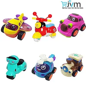 JVM Unbreakable Set of 6 Friction Powered Automobile Car Helicopter Plane Train Toys for Kids