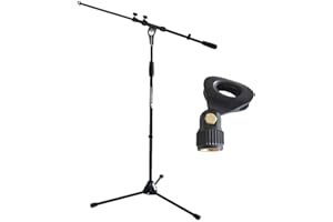 keepdrum ms106bk Support de microphone micro avec perche et socle en métal + Microphone universel à pince