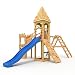 Produktbild Spielturm - Ritterburg "XL" - 3m Rutsche, 2x Türme, 1.50 und 1.20m Podesthöhen, Brücke, Rutsche, Kletterwand und Sandkasten, verschiedene Farben geschlossen (Spitz) blaue Rutsche/Schaukel