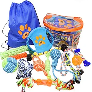 BK PRODUCTS LLC Dog Toys - 13 Puppy Dog Rope Toys - Chew Toy for Puppy Small and Medium Dogs - Puppy Chew Toys - Dog Toy Pack - Set of 13 Chew Toys and Teething Toys with Bonus Storage Bag