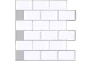 6 Piezas Ecoart Decorativos Adhesivos Para Azulejos Pegatina de Pared, Azulejos de Gel, Diseño de Ladrillo Blanco, Efecto 3d, Cenefa Autoadhesivo, Para Baño y Cocina