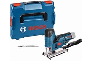 Bosch Professional system 12V: akumulatorowa wyrzynarka GST 12V-70 (2 brzeszczoty, stopka ślizgowa, osłona przeciwodpryskowa, głęb. cięcia w drewnie: 70 mm, walizka L-BOXX)