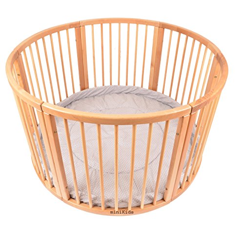 VERY LARGE WOODEN BABY PLAYPEN (Ø 120cm) WITH PLAYMAT (DOTS GREY)