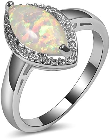Weinuo White Fire Opal Zircon 925 Sterling Silver Engagement Wedding Party Ring Size V 1/2 AA228