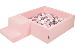 KiddyMoon Aire De Jeux en Mousse avec Carré Piscine À Balles (200 Balles) pour Enfants, Rose:Blanc/Gris/Rose Poudré