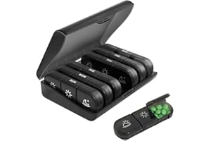 Oneyijun Portátil Pastillero Semanal 7 Días con 21 Compartimentos Mensual Organizador de Pastillas Mañana Mediodía y noche 3 veces para Vitaminas Aceites Suplementos Suplementos(Negro)