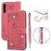 Produktbild ToneSun Hülle Case für Samsung Glaxy A7 2018, Leder Filp Wallet Handyhülle Flipcase: Blumenschmetterling mit Diamant Multifunktionale Tasche Cover Brieftasche Schutzhülle in Pink + Stöpsel + Stylus