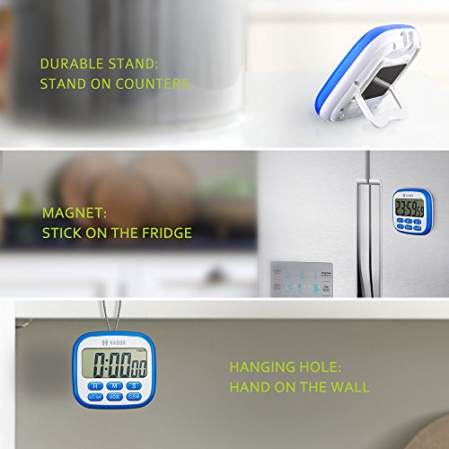 Habor Küchentimer Digital Timer Eieruhr, Küchenwecker, Küchenuhr, Zeitmesser, Stoppuhr, LCD Display, 24h Countdown mit Piepton, Magnete und einklappbarer Ständer, ideal für Küche Kochen, Grill, Backen usw. - 2
