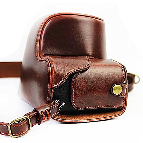 First2savvv XJD-A6300-HH10S10 Premium Qualität braun Ganzkörper- präzise Passform PU-Leder Kameratasche Fall Tasche Cover für Sony ILCE6300 A6300 mit 16-50mm Lens mit Kameragurt - 5
