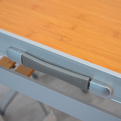 Campingtischset aus Bambus-Holz und Aluminium | Höhenverstellbarer Klapptisch und 4 Falt-Hocker | praktisches Kofferformat - 7