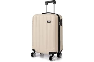 KONO Handgepäck Koffer Trolley ABS Leicht Kabinenkoffer Reisekoffer mit 4 Rollen und Zahlenschloss, 55x35x20cm, 32 Liter, Beige