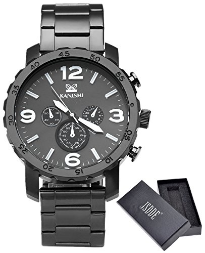 JSDDE Herren-Armbanduhr XL Uhren Herren Edelstahl-Band Kalenderuhr Traveler unecht Chronograph Analog Quarzuhr,Schwarz JSDDE Herren-Armbanduhr XL Uhren Herren Edelstahl-Band Kalenderuhr Traveler unecht Chronograph Analog Quarzuhr,Schwarz