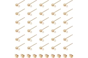 DICOSMETIC 100Pcs Round Ball Stud Earrings Golden Stud Earring Post with Horizontal Loops Stainless Steel Stud Earrings with Ear Nuts for DIY Earring Making, Hole: 1.5mm, Pin: 0.7mm