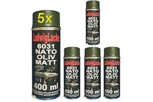 NATO Lot de 5 bombes aérosol, 400 ml chacune, olive mat RAL 6031