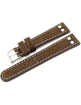 Meyhofer Uhrenarmband Tarragona 22mm dunkelbraun Büffelleder Aviator-Look helle Naht MyHeklb23/22mm/dbraun/hN