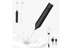 ELMWAY Rechargeable Milk Frother – Handheld Foam Maker with 3-Speed Control, USB-C Charging, and 2 Interchangeable Whisk Heads, Long-Press Stop, for Home & Kitchen Use – Black Coffee Frother
