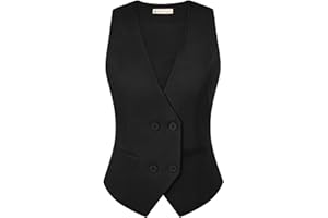 Belle Poque Waistcoat Women Vintage Sleeveless V-Neck Double Breasted Handkerchief Hem Vest Tops with Pockets