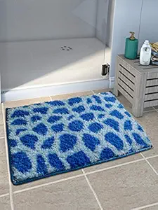 Athom Living Easy Home Polyester, Polyester Blend Soft Anti Slip Bath Mat (Blue, 38X58 cms)