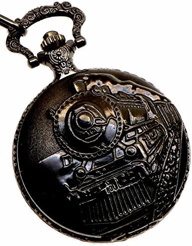 Unisex Antique Case Vintage Black Chain Quartz Pocket Watch Train