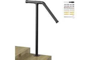 SMUSEI Rampe d'Escalier à Poteau Unique - Pour 1 à 2 Marches Extérieures en Fer Forgé - Base Incluse - Rampe de Porche de Transition Pour Escaliers en Béton ou Bois