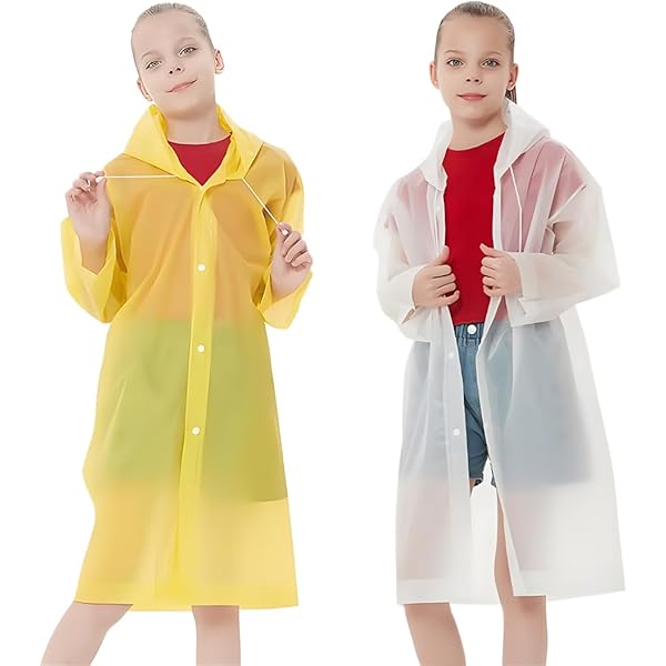 ZOPJUMA 2-tlg. Kinder Regenponchos - Wiederverwendbar EVA Gelb-Weiß 90cm