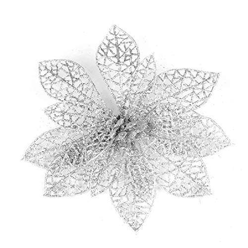 10 piezas de flores artificiales con purpurina talladas de navidad brillantes para decoración de bodas