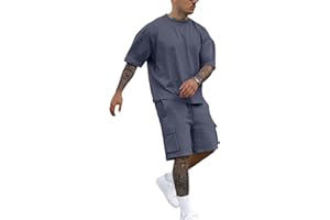 Fastkoala Mens Outfits Tracksuit Suit Set 2 Piece Crew Neck Shirt & Short Lapel Activewear Sweatsuits