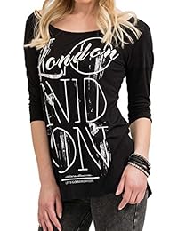 trueprodigy Casual Mujer marca Camiseta Manga Larga estampado ropa retro vintage rock vestir moda cuello redondo manga larga slim fit designer cool urban fashion top shirt color negro 1073536-2999