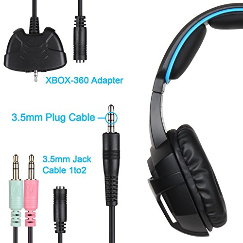 Cascos para Xbox One PS4  Sades SA807 Auriculares Gaming Bajo Envolvente Est  reo con Micr  fono 3 5mm Puerto Compatible PC  MAC  iPad  iPod  iPhone  Laptop Smartphone Negro Azul 