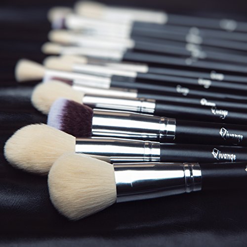 Qivange 15 stück makeup Pinselset synthetisches kosmetik Pinsel Set Foundation Lidschatten Pulver schminkpinsel mit kosmetik Tasche(Schwarz Silber) - 2