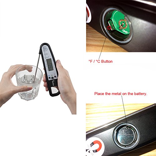 Yoofor Digitales Faltbares Lebensmittelthermometer, Direktes Ablesen mit Extralanger Messsonde zum Grille/BBQ, für Fleisch, Kuchen, Milch und Badewasser, Neueste 2016er Version mit Nachtsicht und Magneten zum Aufhängen - 7
