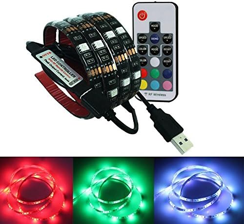 WYBAN USB LED Lighting Strip, 78 Inches(2M) RGB 5050 LED and 20 Colors USB Powered backlight kit including 5V LED Controller USB Cable and RF Wireless Remote Control ,perfect for TV ,Computer, and accent lighting for cabinet, Shelf etc(Black)