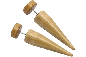 tumundo Set de 4 Paires / 1 Paire Faux Ecarteur Dilatateur Bois Conique Fake-Plugs Tunnel Boucle Clous D'Oreille Marron
