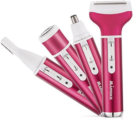 Bikini Trimmer, 4 in 1 Women Shaver Eyebrow Trimmer Nose Trimmer Rechargeable Bikini Grooming Kit Mini Portable Design Women Groomer Kit for Bikini Area/ Armpit / Arm / Leg (Red)